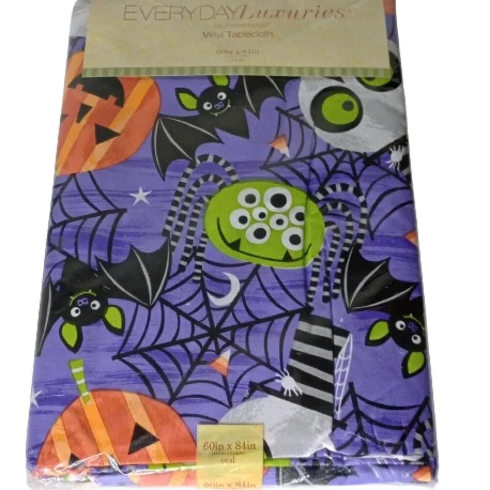 Newbridge Ghoulish Gang Whimsical Halloween Vinyl Flannel Backed Tablecloth Oval